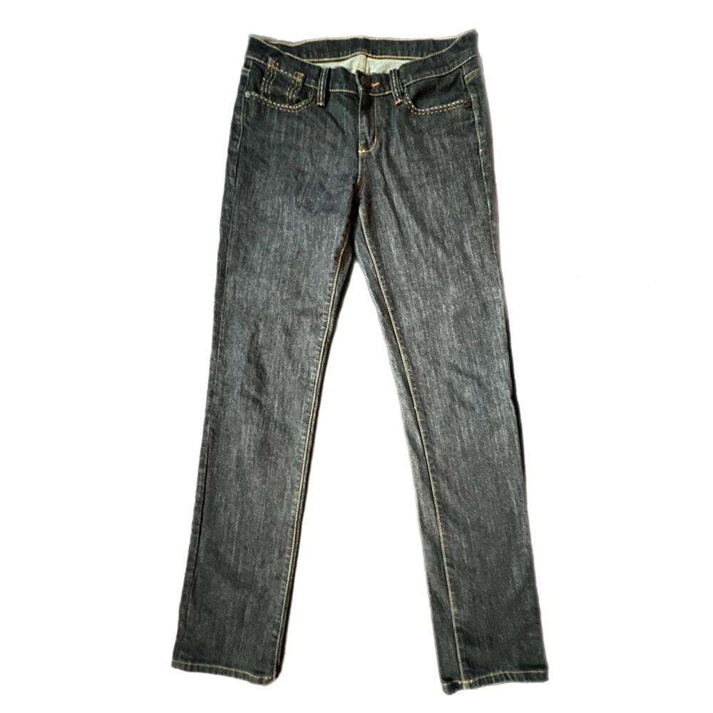 BCBG Max Azria‎ Straight Leg Jeans Dark Wash Contrast Stitch Size 29